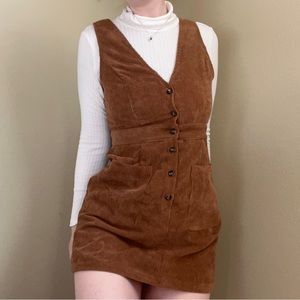 Brown Corduroy Button Up Cord Overall Dress